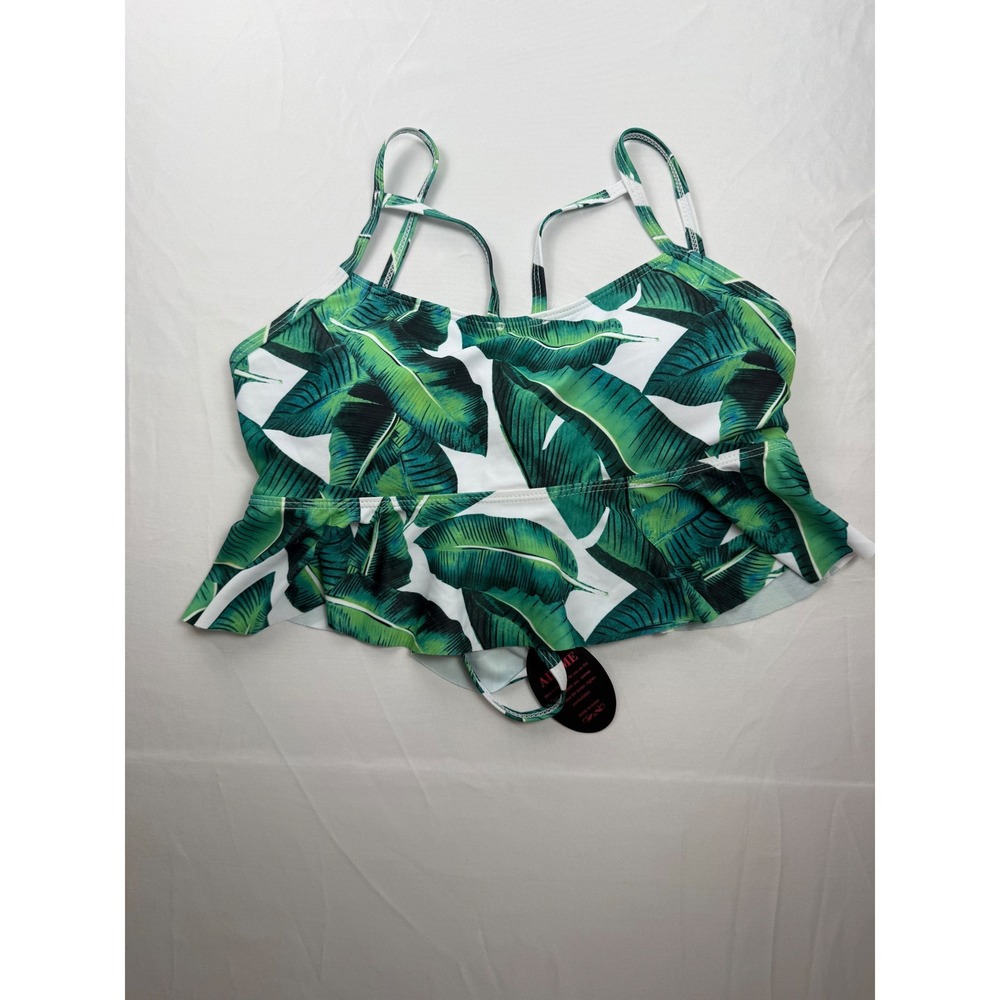 ADOME Tropical Leaf Bikini Top Green‎ Palm Print Strappy Tie Back Swim Top NWT